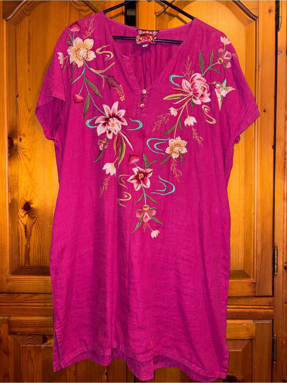 Johnny Was Magenta Embroidered Floral Mini Dress Tiger Back
